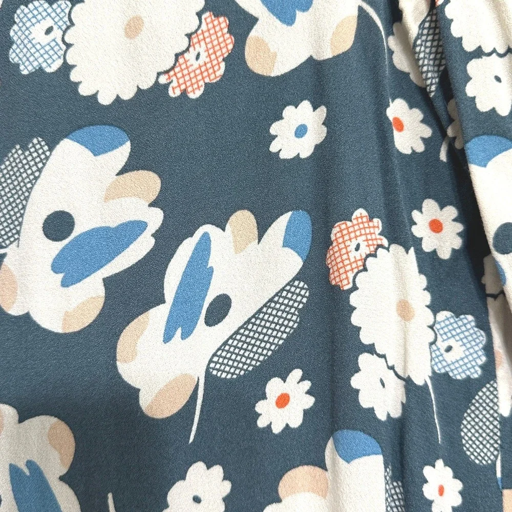 Boden Floral‎ Blouse Womens Blue Retro Floral Print Keyhole Back Cottagecore  10